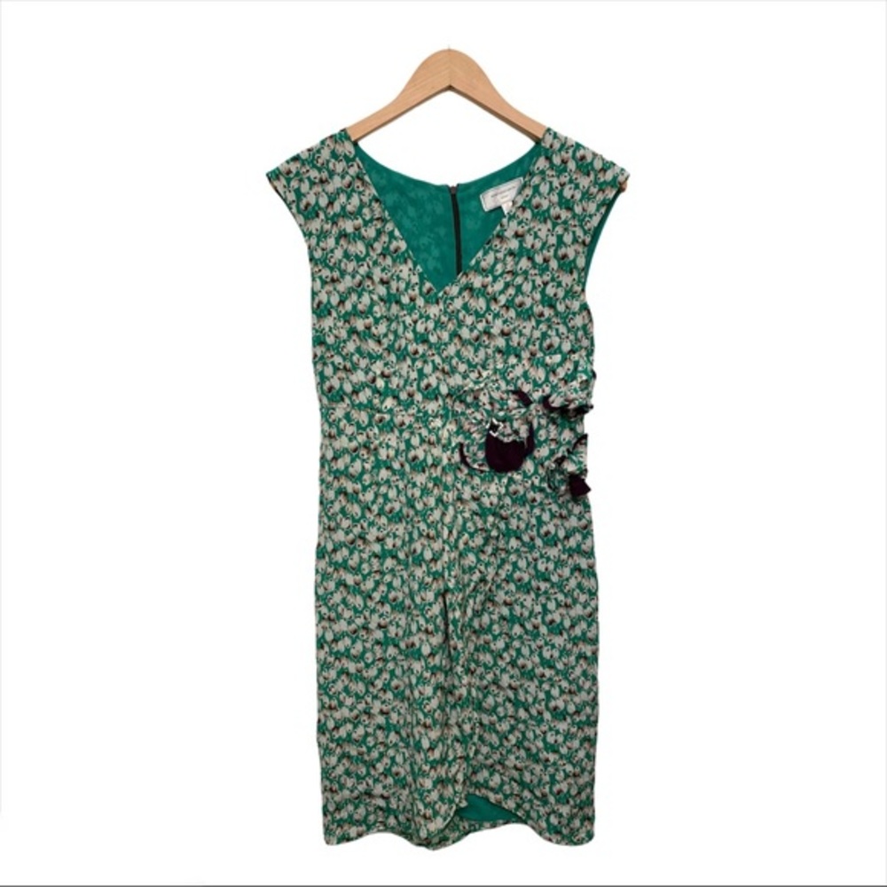 ANTHROPOLOGIE Silk dress green floral Moulinette 2